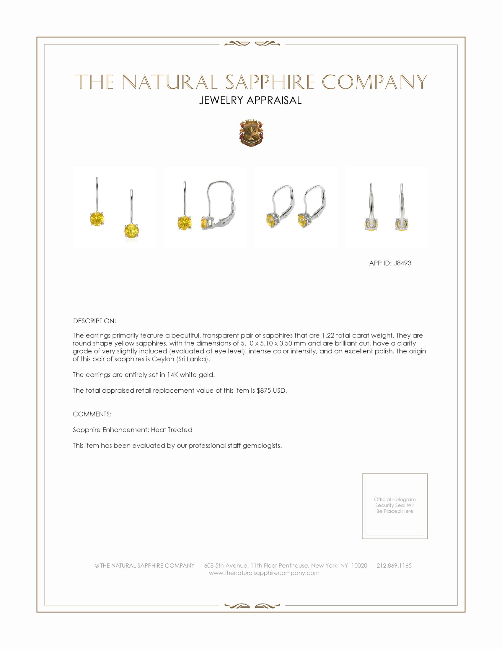 1.22 Ct.Tw. Yellow Sapphire Drops Earrings, 14K White Gold