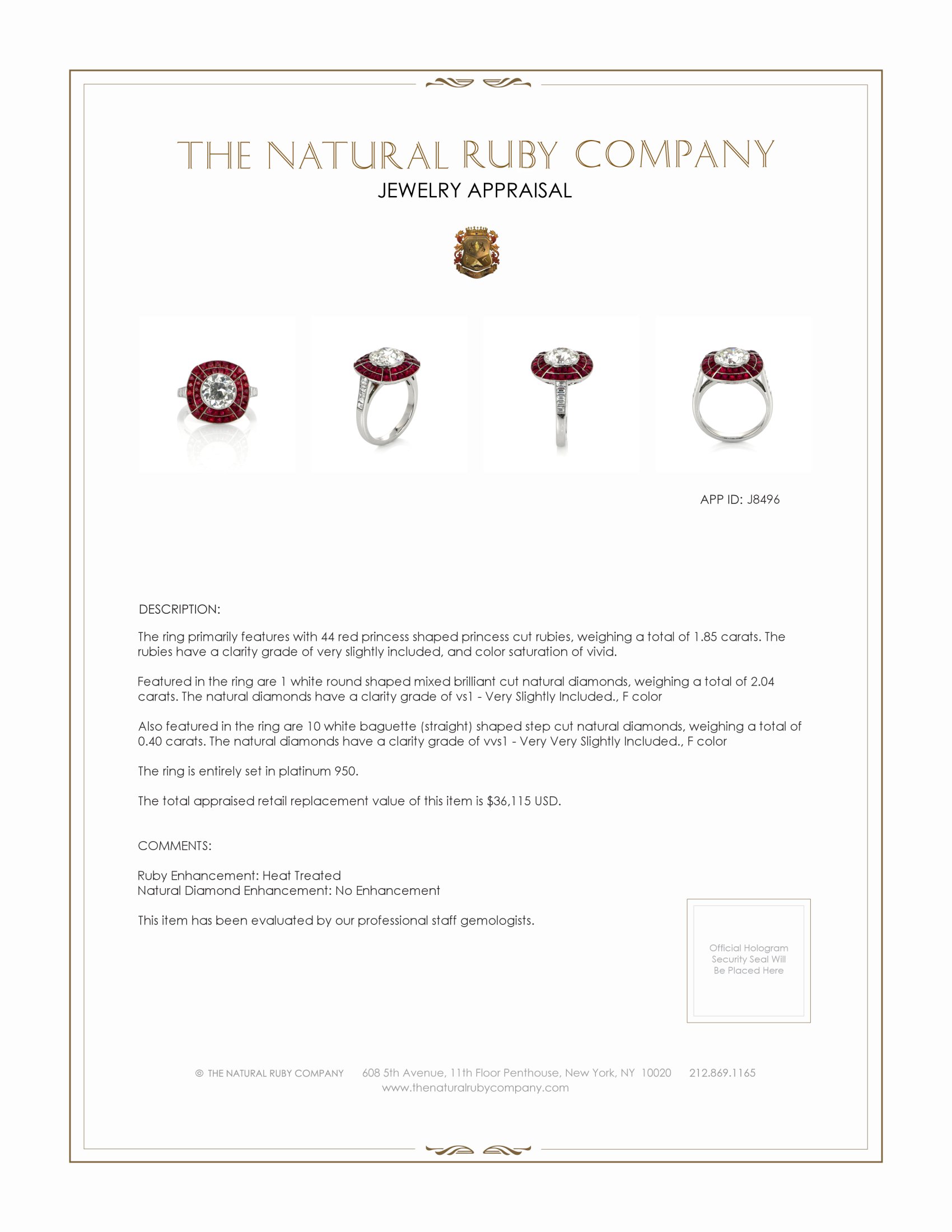 1.85 Ct. Ruby and Natural Diamond Antique Style Ring, Platinum 950