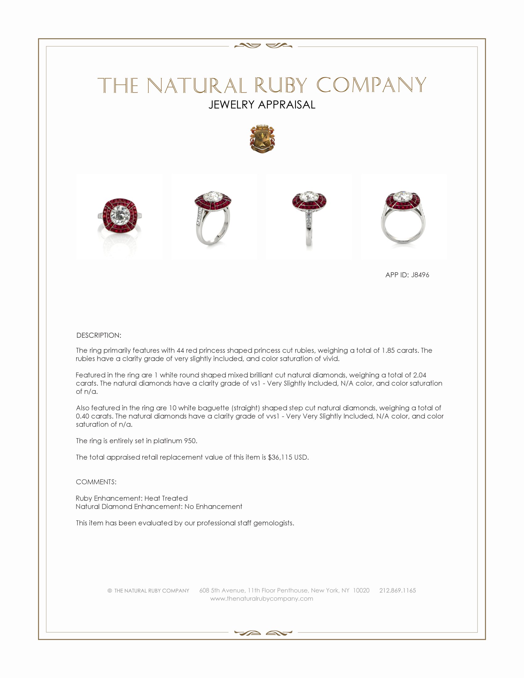 1.85 Ct. Ruby and Natural Diamond Antique Style Ring, Platinum 950