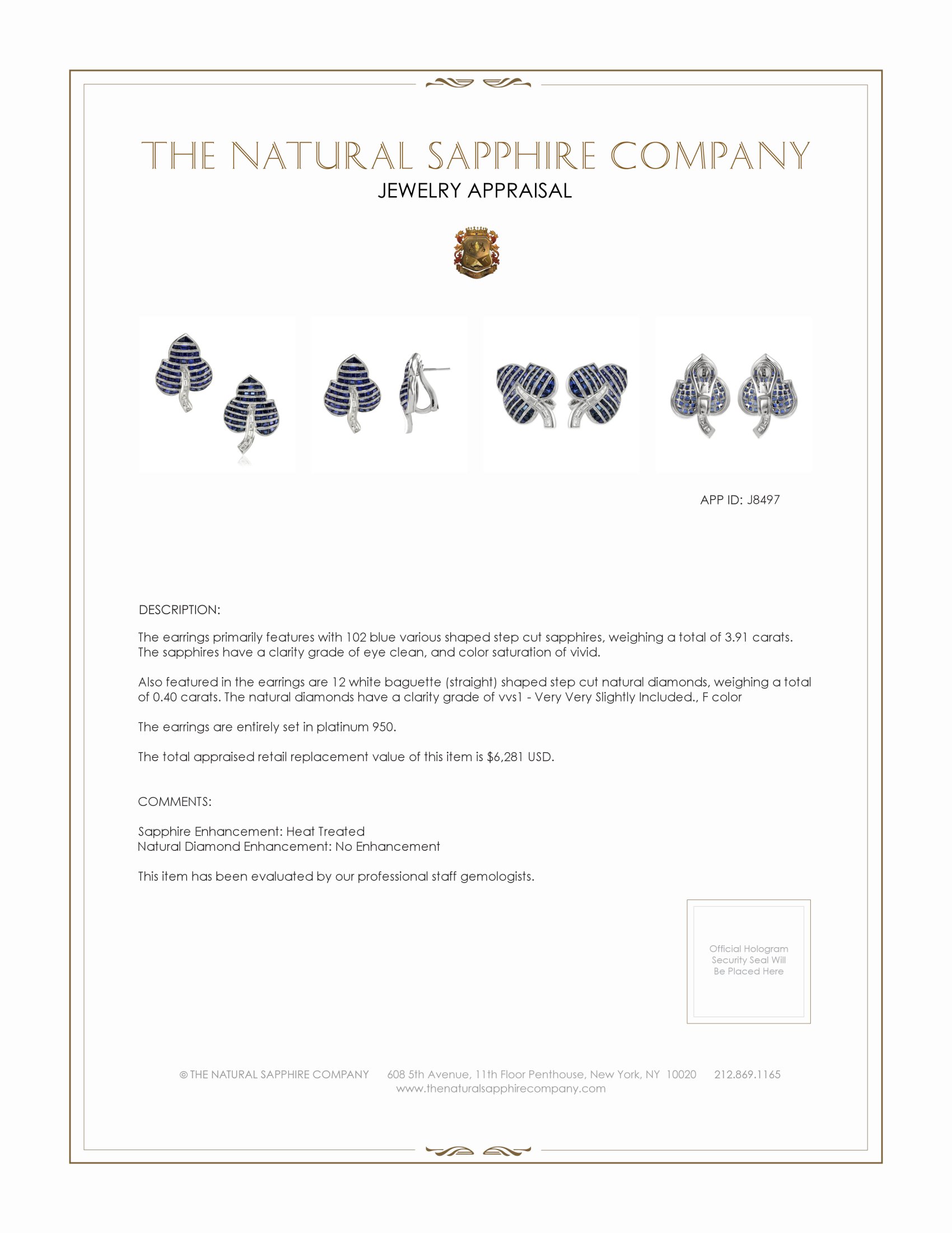 3.91 Ct.Tw. Blue Sapphire and Natural Diamond Pave Earrings, Platinum 950