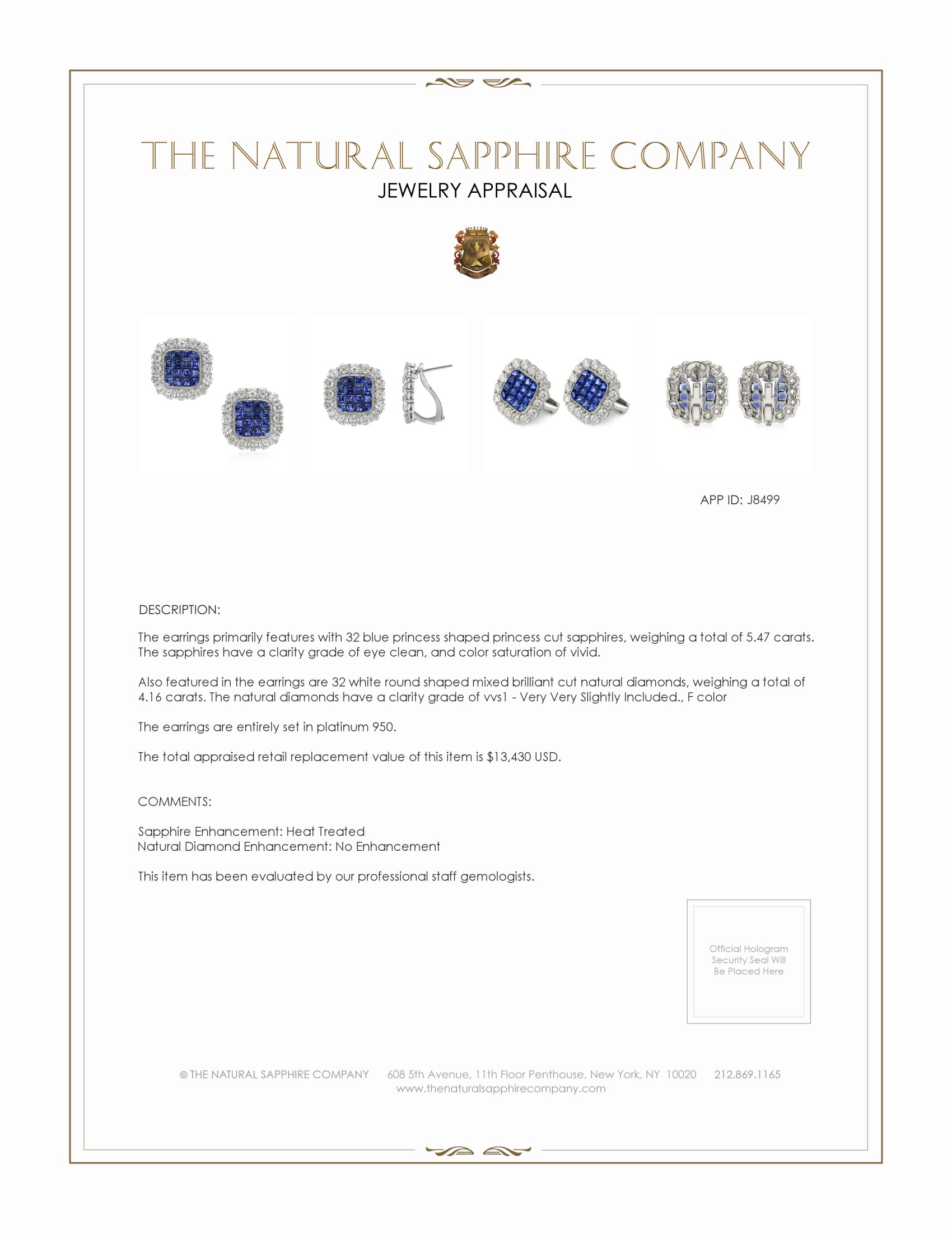 5.47 Ct.Tw. Blue Sapphire and Natural Diamond Halo Earrings, Platinum 950