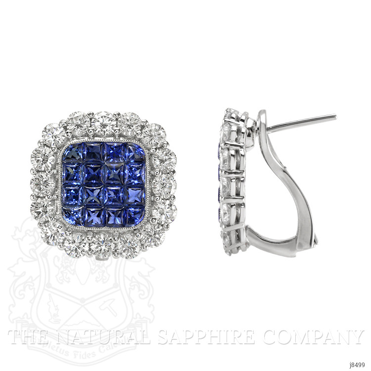 5.47 Ct.Tw. Blue Sapphire and Natural Diamond Halo Earrings, Platinum 950