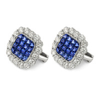 5.47&nbsp;Ct.Tw.Total Carat Weight Blue Sapphire and Natural Diamond Halo Earrings, Platinum 950 Image