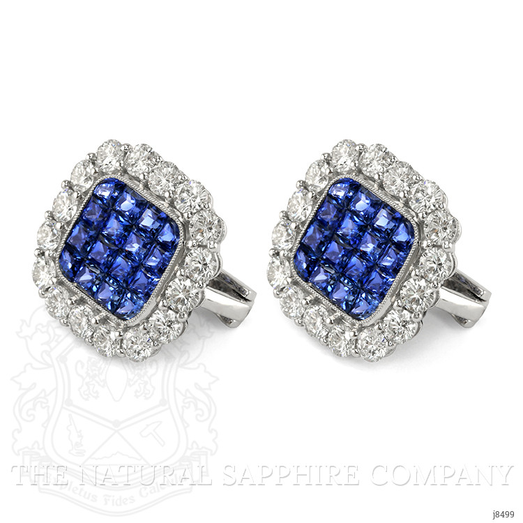5.47 Ct.Tw. Blue Sapphire and Natural Diamond Halo Earrings, Platinum 950