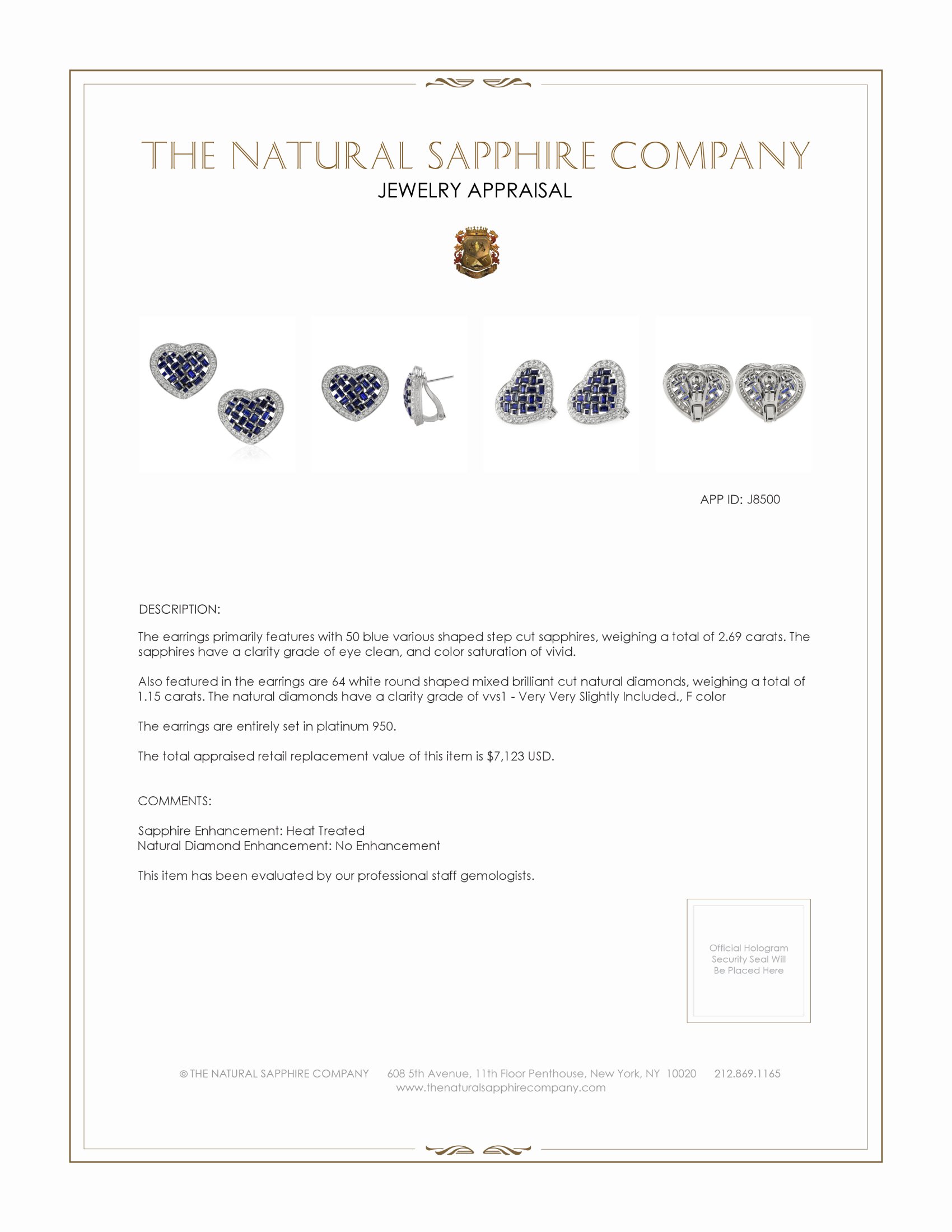 2.69 Ct.Tw. Blue Sapphire and Natural Diamond Studs Earrings, Platinum 950
