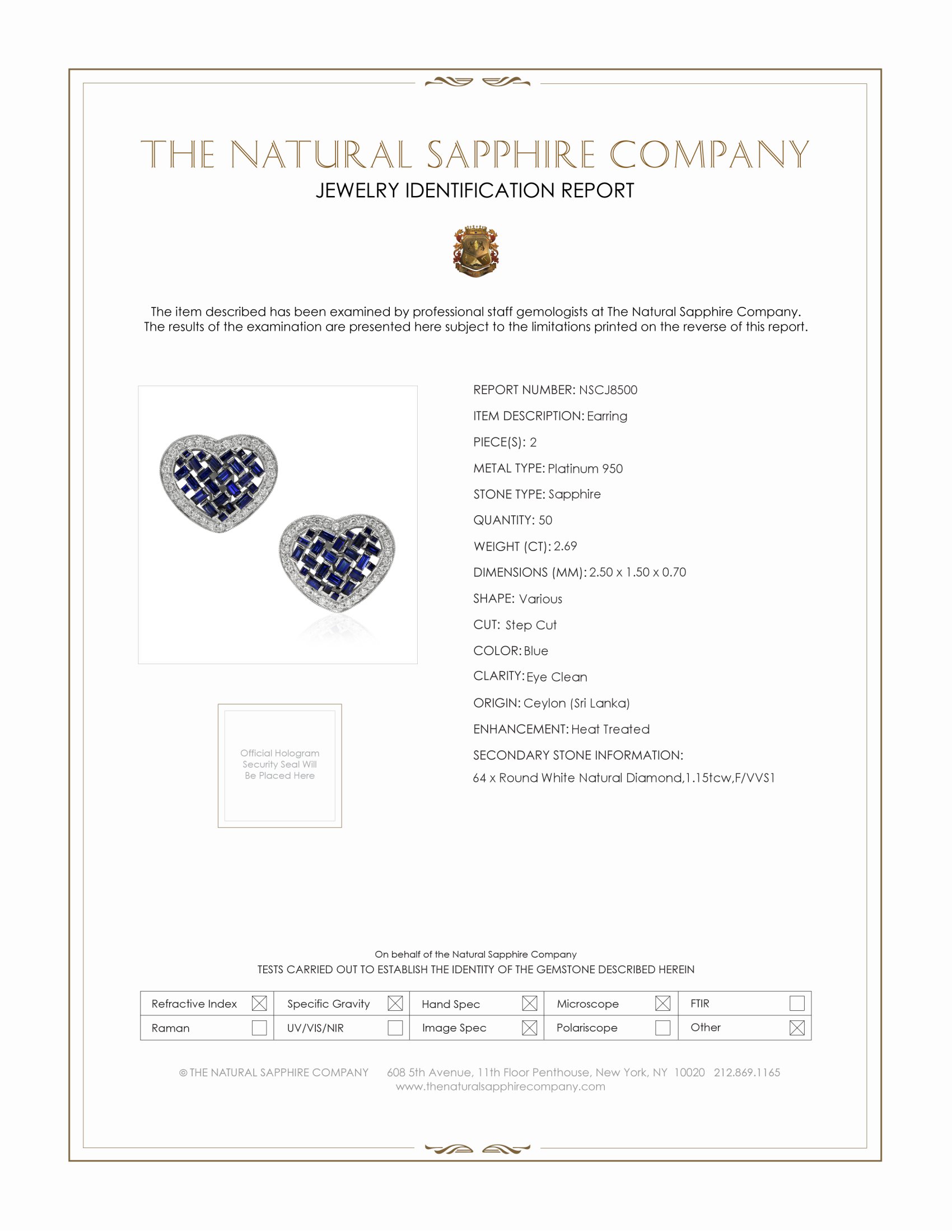 2.69 Ct.Tw. Blue Sapphire and Natural Diamond Studs Earrings, Platinum 950