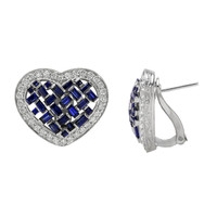 2.69&nbsp;Ct.Tw.Total Carat Weight Blue Sapphire and Natural Diamond Halo Earrings, Platinum 950 Image