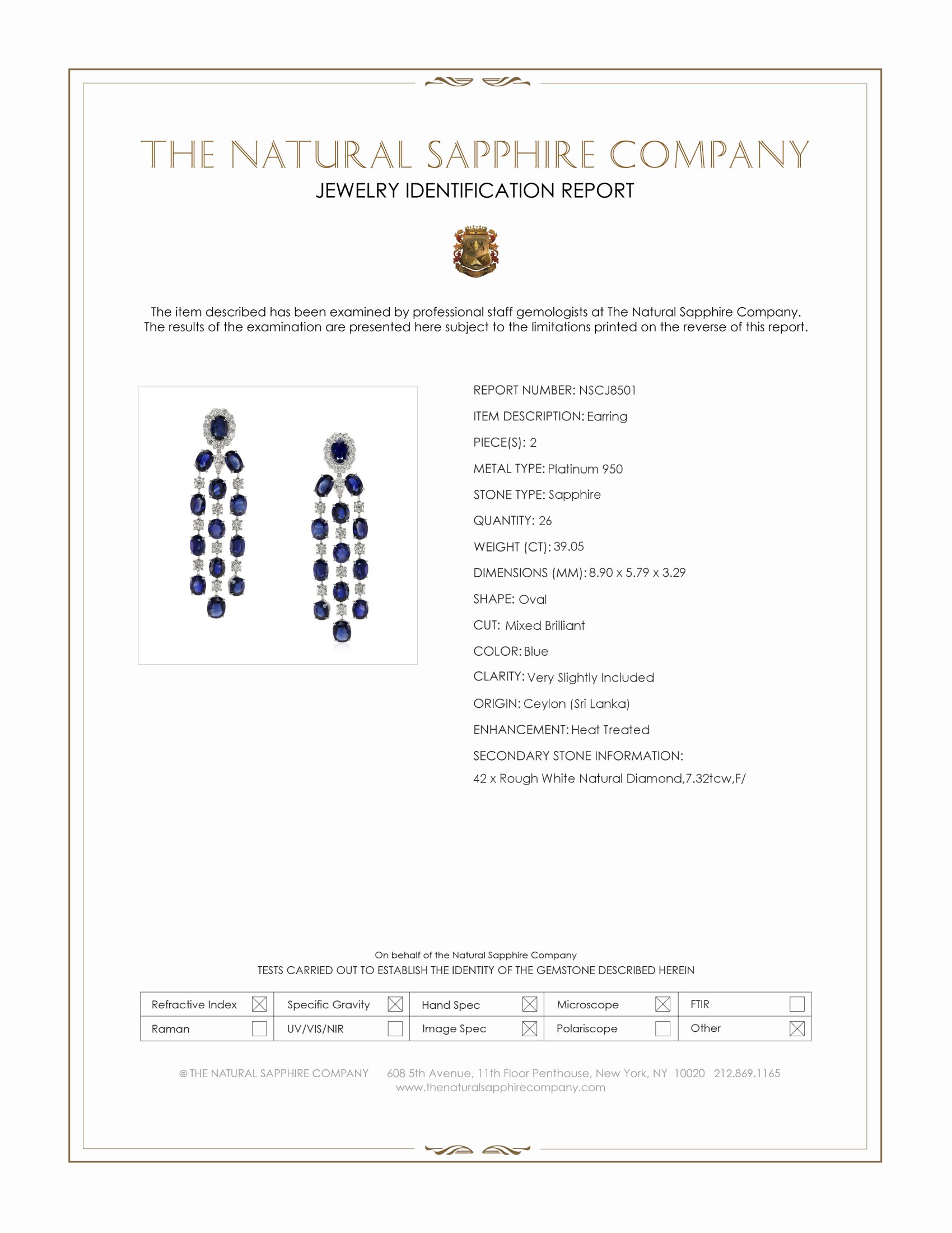 39.05 Ct.Tw. Blue Sapphire and Natural Diamond Accent Stones Earrings, Platinum 950