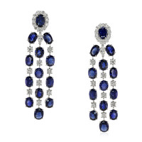 39.05 Ct.Tw. Blue Sapphire and Natural Diamond Accent Stones Earrings, Platinum 950 Video