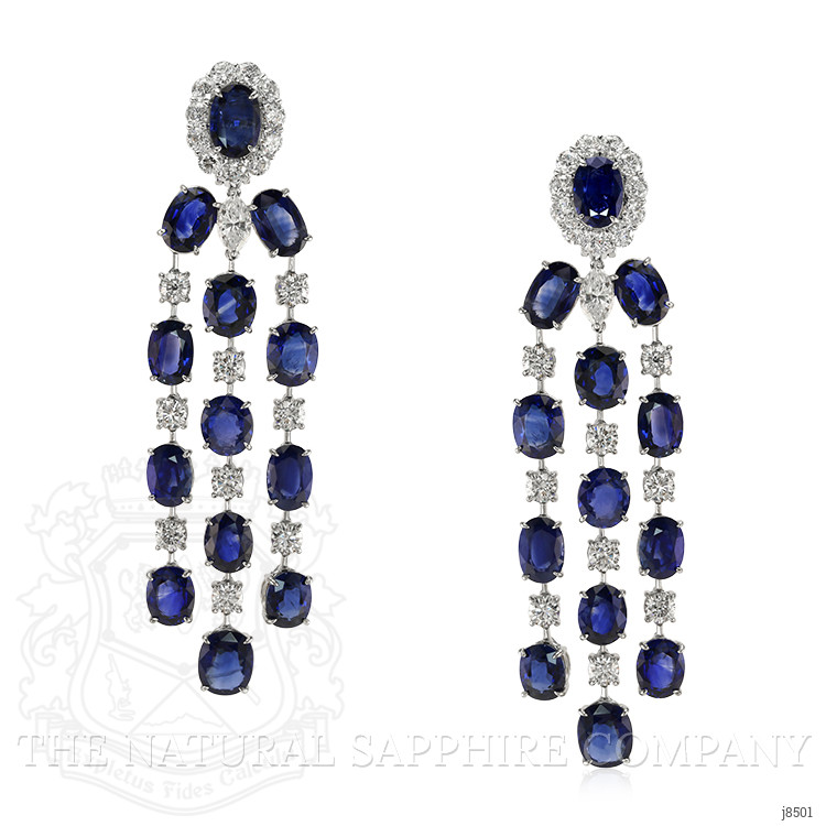 39.05 Ct.Tw. Blue Sapphire and Natural Diamond Accent Stones Earrings, Platinum 950