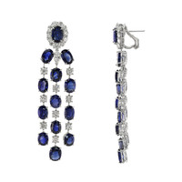 39.05 Ct.Tw. Blue Sapphire and Natural Diamond Accent Stones Earrings, Platinum 950 Image