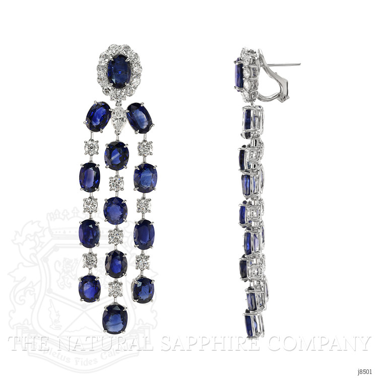 39.05 Ct.Tw. Blue Sapphire and Natural Diamond Accent Stones Earrings, Platinum 950