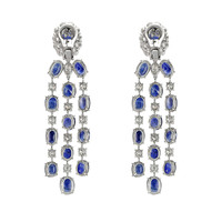39.05 Ct.Tw. Blue Sapphire and Natural Diamond Accent Stones Earrings, Platinum 950 Image