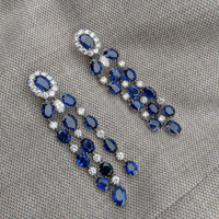 39.05 Ct.Tw. Blue Sapphire and Natural Diamond Accent Stones Earrings, Platinum 950 Life Style