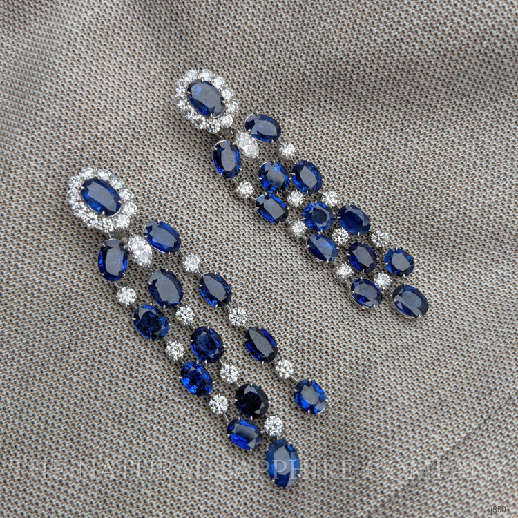 39.05 Ct.Tw. Blue Sapphire and Natural Diamond Accent Stones Earrings, Platinum 950