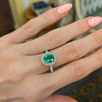 1.15 Ct. Emerald and Diamond Ring, Platinum 950 Life Style