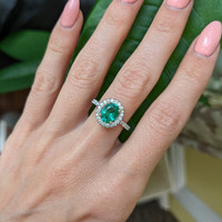 1.15 Ct. Emerald and Diamond Ring, Platinum 950 Life Style