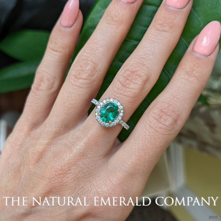 1.15 Ct. Emerald Natural Diamond Pave Ring, Platinum 950