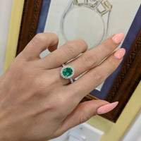 1.15 Ct. Emerald and Diamond Ring, Platinum 950 Life Style