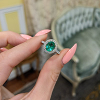 1.15 Ct. Emerald and Diamond Ring, Platinum 950 Life Style