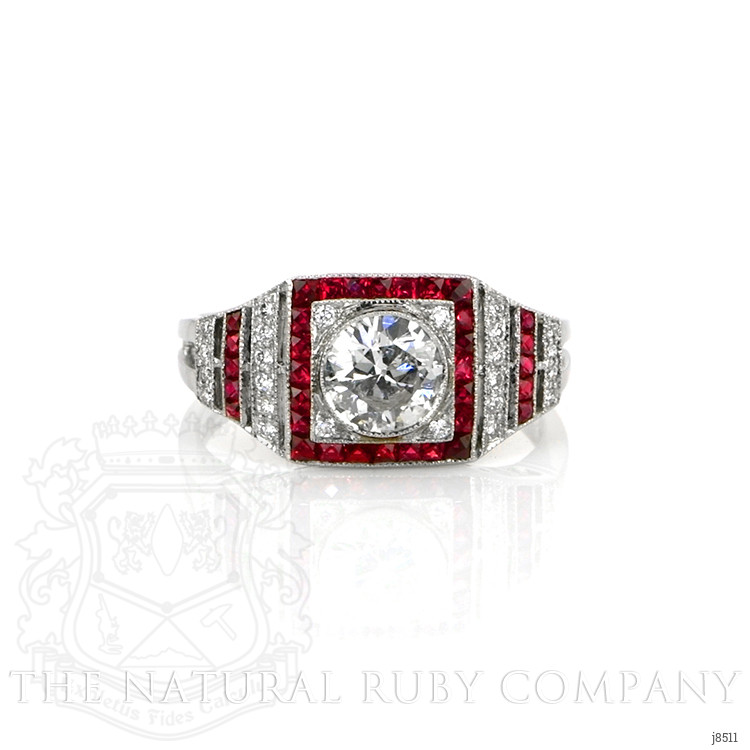 1.39 Ct. Ruby Natural Diamond Antique Style Ring, Platinum 950