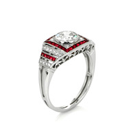 1.39 Ct. Ruby Natural Diamond Antique Style Ring, Platinum 950 Image