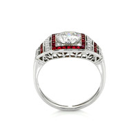 1.39 Ct. Ruby Natural Diamond Antique Style Ring, Platinum 950 Image