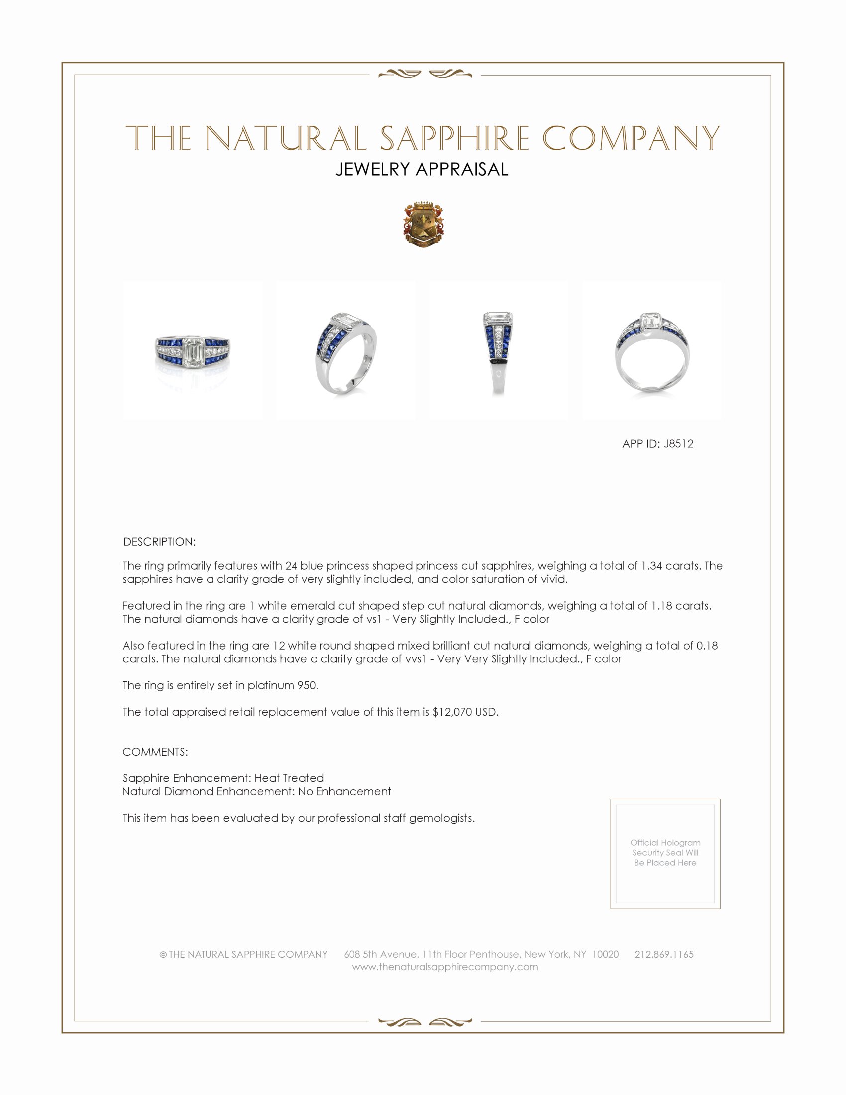 1.34 Ct. Blue Sapphire and Natural Diamond Antique Style Ring, Platinum 950