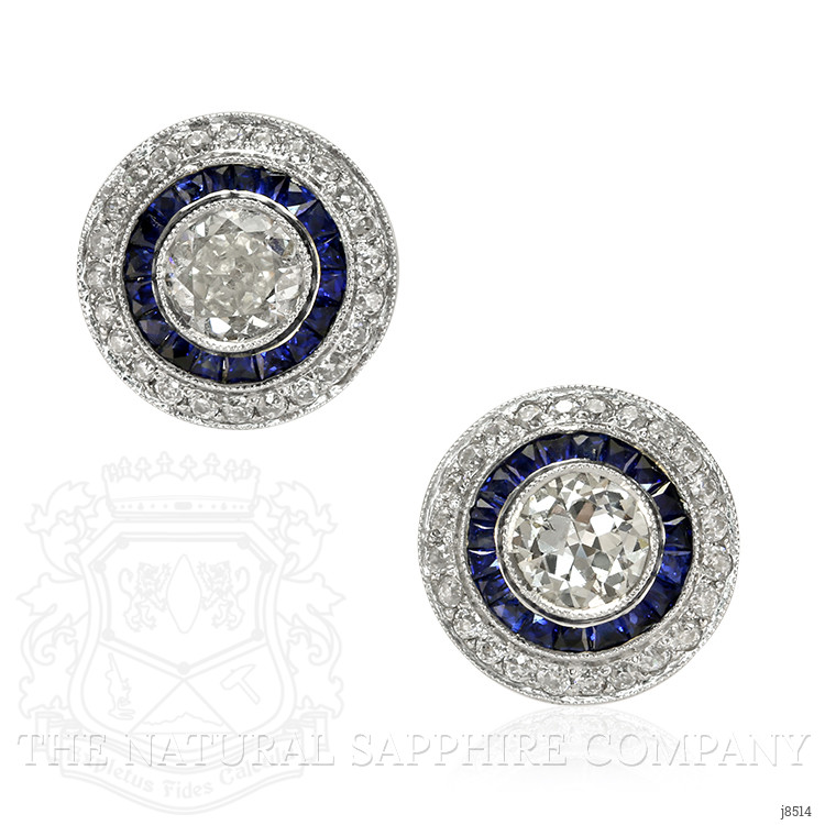 1.97 Ct.Tw. Blue Sapphire and Natural Diamond Accent Stones Earrings, Platinum 950
