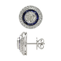 1.97&nbsp;Ct.Tw.Total Carat Weight Blue Sapphire and Natural Diamond Accent Stones Earrings, Platinum 950 Image