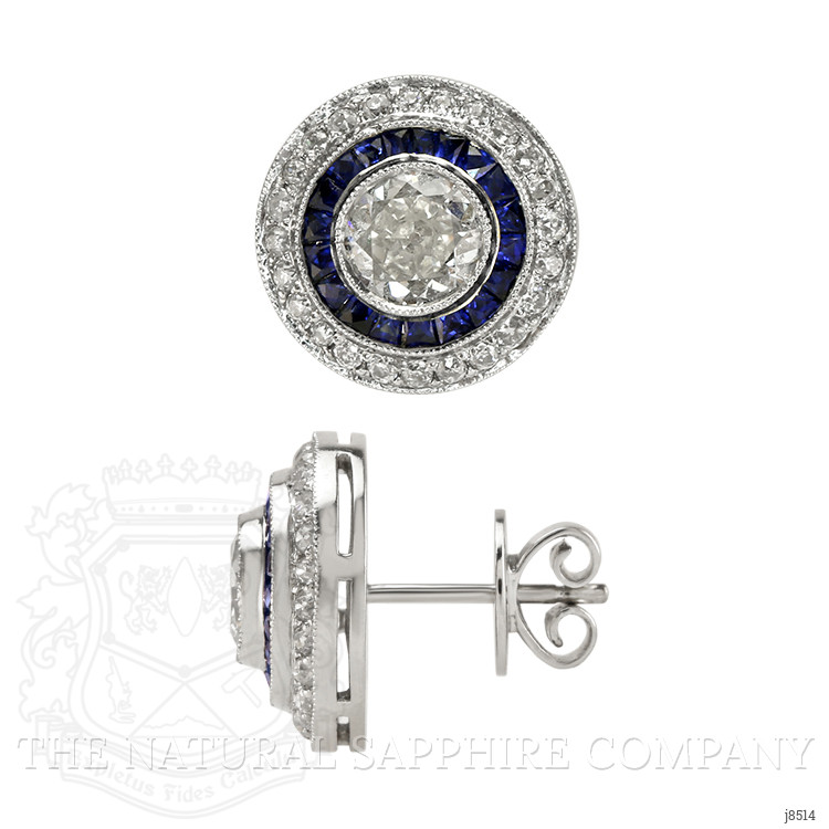 1.97 Ct.Tw. Blue Sapphire and Natural Diamond Accent Stones Earrings, Platinum 950