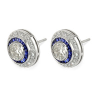 1.97&nbsp;Ct.Tw.Total Carat Weight Blue Sapphire and Natural Diamond Accent Stones Earrings, Platinum 950 Image