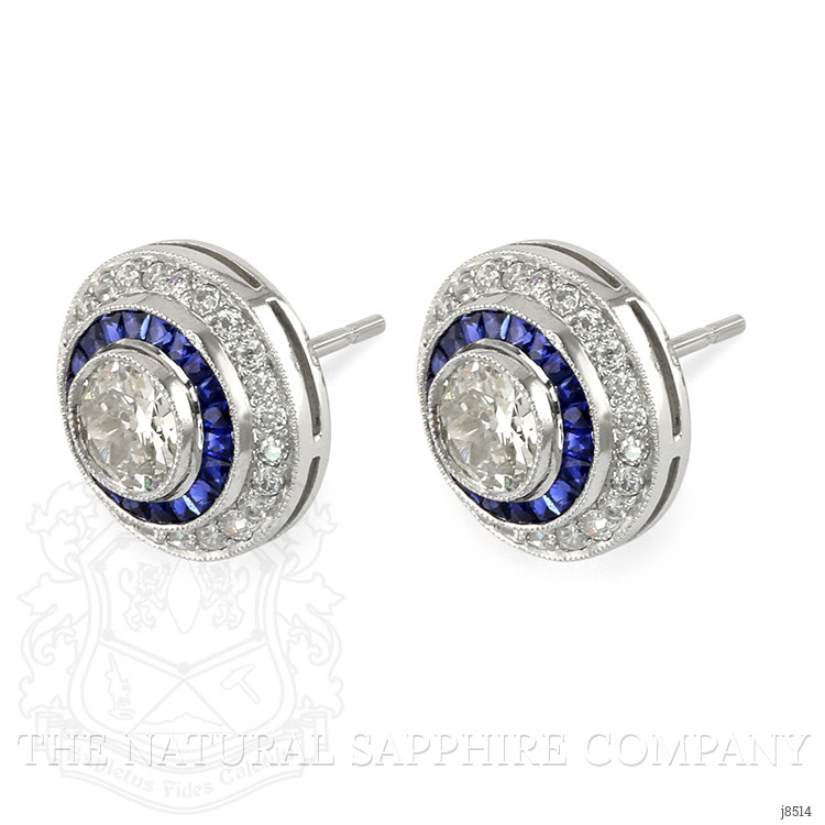 1.97 Ct.Tw. Blue Sapphire and Natural Diamond Accent Stones Earrings, Platinum 950