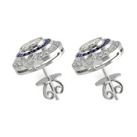1.97&nbsp;Ct.Tw.Total Carat Weight Blue Sapphire and Natural Diamond Accent Stones Earrings, Platinum 950 Image