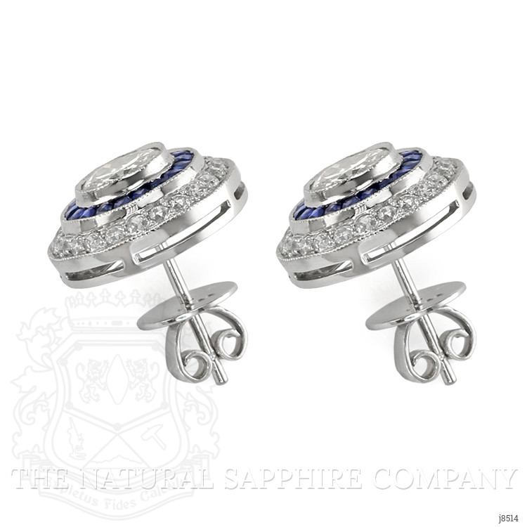 1.97 Ct.Tw. Blue Sapphire and Natural Diamond Accent Stones Earrings, Platinum 950