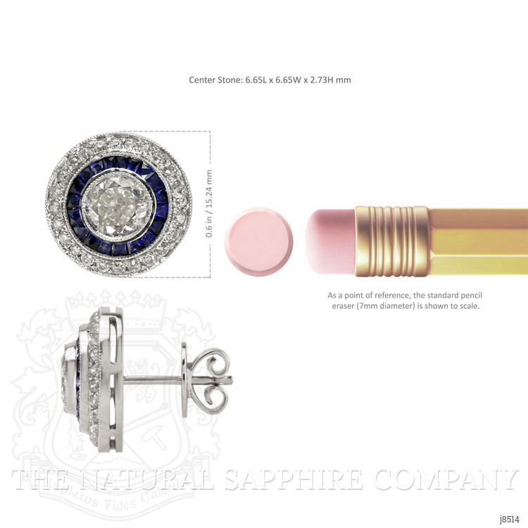 1.97 Ct.Tw. Blue Sapphire and Natural Diamond Accent Stones Earrings, Platinum 950