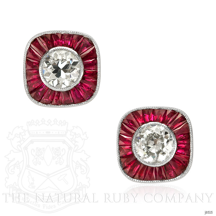 2.19 Ct.Tw. Ruby Natural Diamond Accent Stones Earrings, Platinum 950