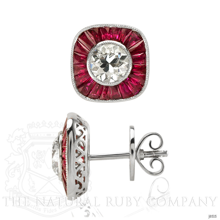 2.19 Ct.Tw. Ruby Natural Diamond Accent Stones Earrings, Platinum 950