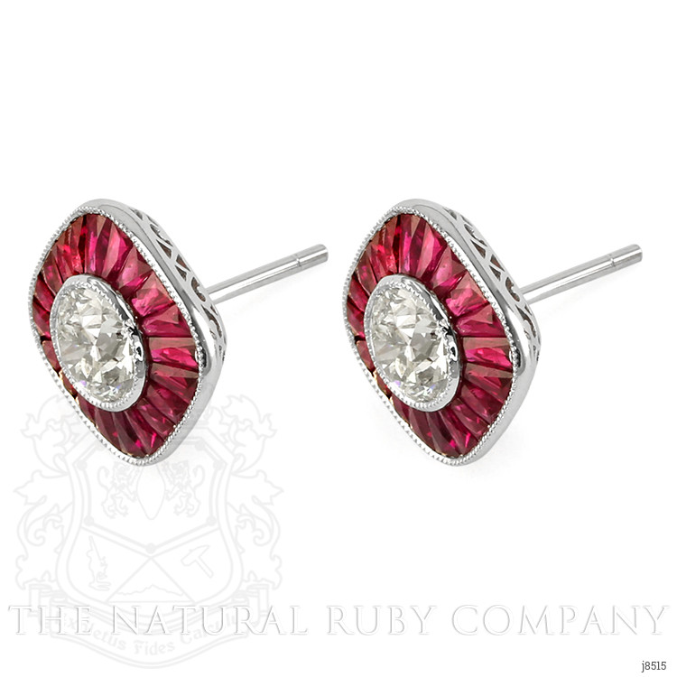 2.19 Ct.Tw. Ruby Natural Diamond Accent Stones Earrings, Platinum 950