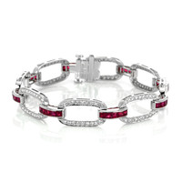 4.10 Ct.Tw.Total Carat Weight Ruby and Natural Diamond Accent Stones Bracelet, Platinum 950 Video
