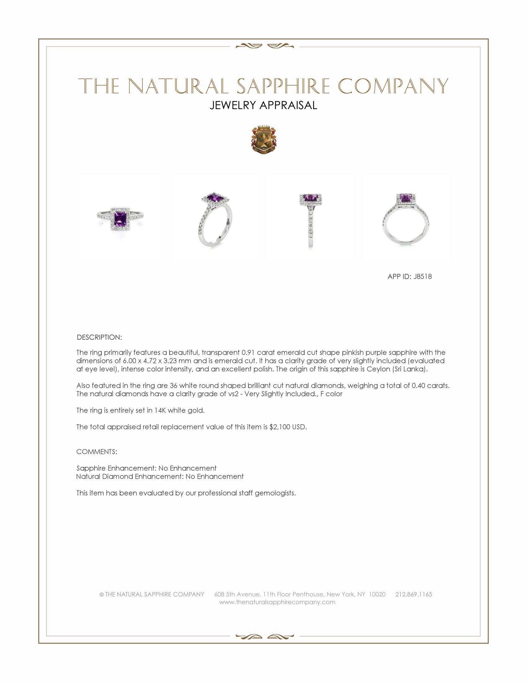 0.94 Ct. Pinkish Purple Sapphire and Natural Diamond Halo Ring, 14K White Gold