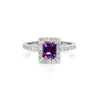 0.91 Ct. Sapphire Natural Diamond Halo Ring, 14K White Gold Video