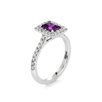 0.91 Ct. Pinkish Purple Sapphire and Natural Diamond Halo Ring, 14K White Gold Image