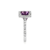 0.91 Ct. Pinkish Purple Sapphire and Natural Diamond Halo Ring, 14K White Gold Image