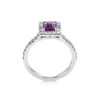 0.91 Ct. Pinkish Purple Sapphire and Natural Diamond Halo Ring, 14K White Gold Image