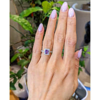 0.91 Ct. Pinkish Purple Sapphire and Natural Diamond Halo Ring, 14K White Gold Life Style