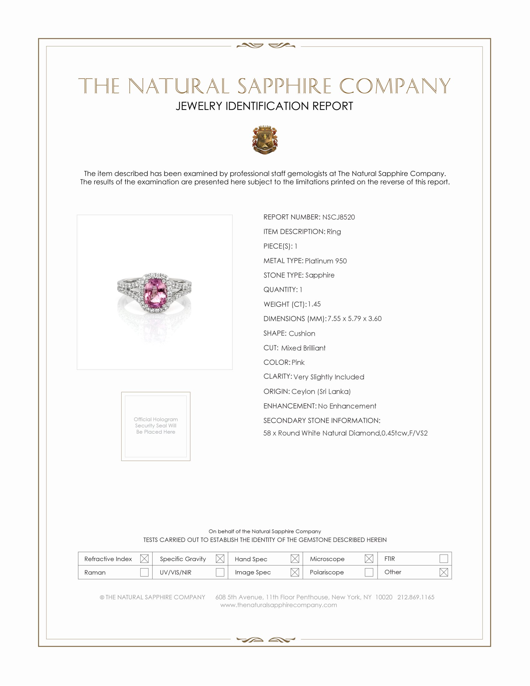 1.45 Ct. Pink Sapphire and Natural Diamond Pave Ring, Platinum 950