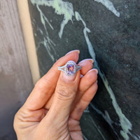 1.45 Ct. Pink Sapphire and Natural Diamond Pave Ring, Platinum 950 Life Style