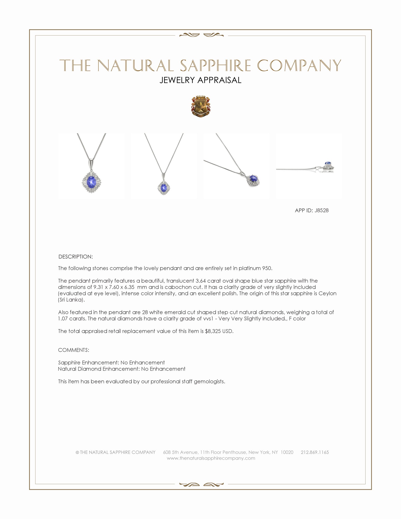 3.64 Ct. Blue Sapphire and Natural Diamond Accent Stones Pendant, Platinum 950