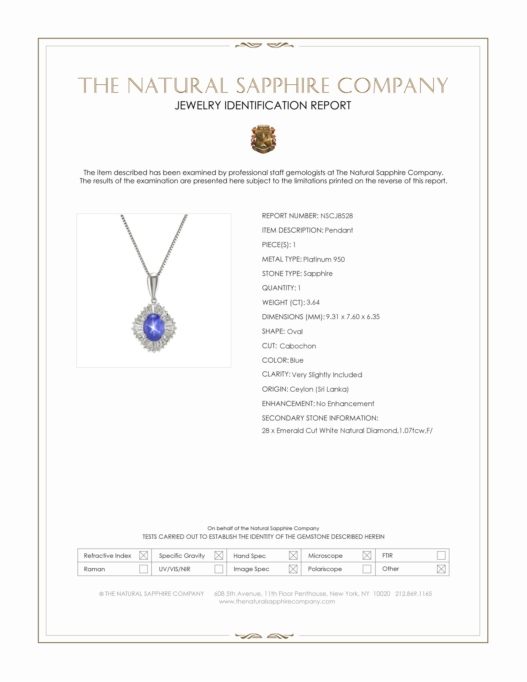 3.64 Ct. Blue Sapphire and Natural Diamond Accent Stones Pendant, Platinum 950